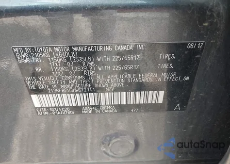 2017 Toyota Rav4 Xle из США, поврежденный, VIN 2T3RFREV3HW672141